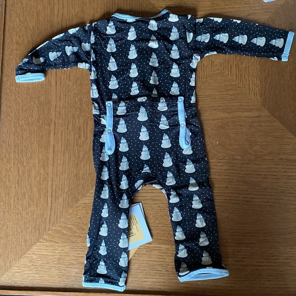 NWT Kickee Pants Coverall with 2 way zipper in Midnight Tiny Snowman - Picture 2 of 4
